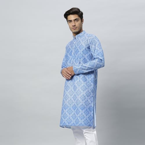 Image of GLOBALRANG Men's Ethnic Motif Printed Regular Long Full Sleeves Kurta