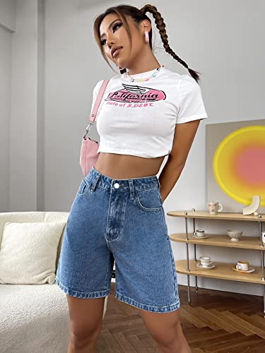 Makemechic Women's Jean Shorts Casual High Waisted Long Denim Shorts Medium Wash M #TOP4