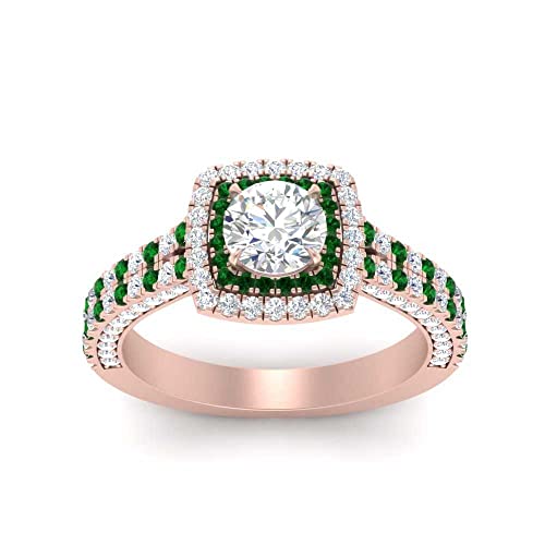Image of 55Carat Choose Your Gemstone Double Band Square Halo Diamond CZ Ring 18K Rose Gold Plated Round Shape Halo Engagement Rings Everyday Jewelry Wedding Jewelry Handmade Gifts for Wife US Size 4 to 12