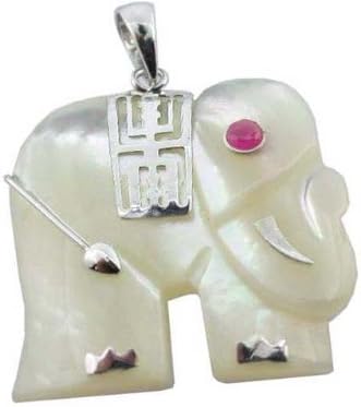 White Mother of Pearl Lucky Elephant Pendant, 925 Sterling Silver