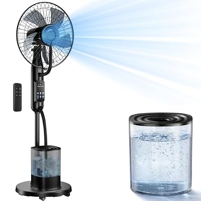 NovaMist Misting Fan, 2026 Upgraded 4L Large Water Tank Mister Cooling Fan, 5 Speeds 3 Modes Misting Standing Fan, Floor Fan with Remote for Home, Bedroom, Patio, Outdoor