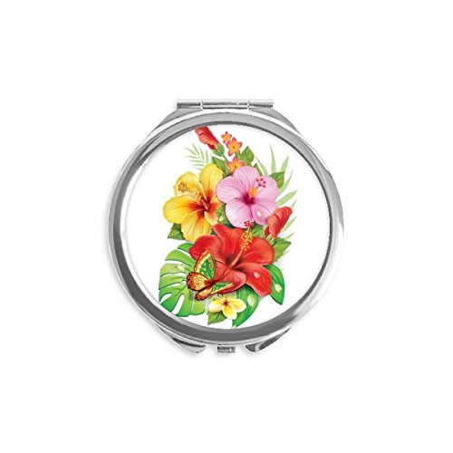 Miroir rond de poche fleurs et papillon multicolore pour maquillage