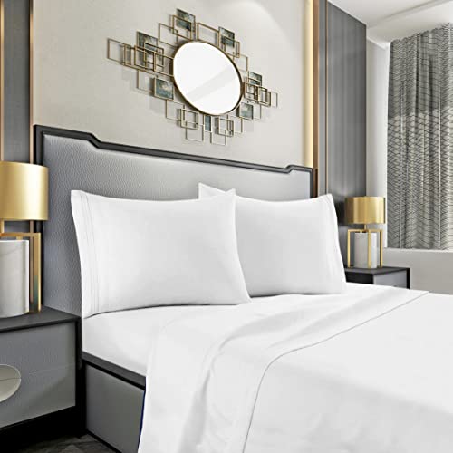 Mocassi Queen Sheet Set - Luxury Hotel 1800 Thread Count Bedding Sheets & Pillowcases - Ultra Soft Breathable & Cooling Bed Sheets - Deep Pocket - Wrinkle Resistant - 4 Piece Set - Queen, White #TOP5