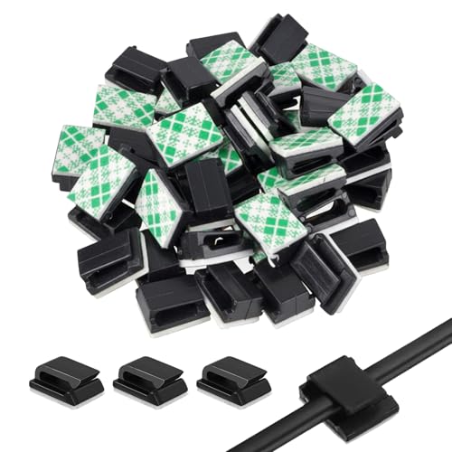 50 Pack Electrical Car Wire Clips, Self Adhesive Cable Clips Self Adhesive, Dash Cam Cable Clips, Stick on Cable Clips for Car, Office and Home (13 x 10 mm, Black)
