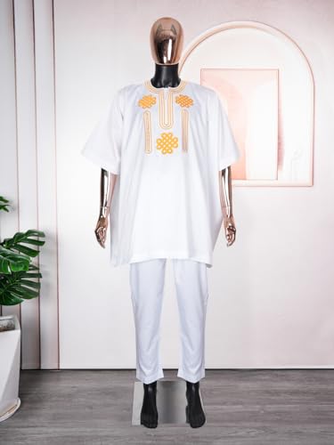 HD African Embroidery Baggy Tubu Shirt and Pants 2 Pieces Outfit Nigerian Mens Clothes Set4