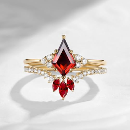 10K/14K/18K Yellow Gold Gemstone Engagement Ring Set for Women, Kite Cut Alexandrite Anniversary Wedding Rings Gift Custom Name Engraving2