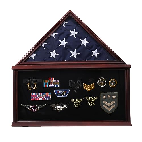 Elegant Large Burial Flag Display Case | Solid Wood Shadow Box for 5x9.5 Folded American Flag | Includes Certificate Holder | Walnut Finish | Perfect Tribute for Veterans | ARRAWIS