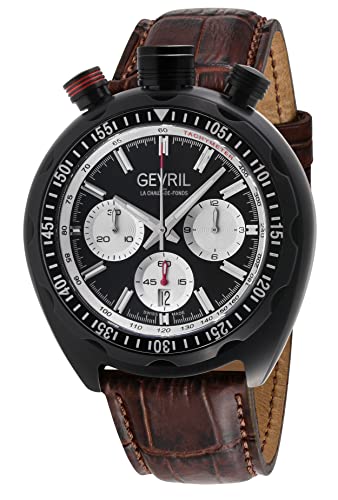 Gevril Men's Canal St Automatic Chronograph Watch, Genuine Italian Leather Strap, Black (46203-3)