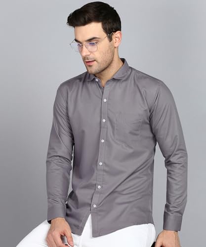 Image of MILDIN Men's Pure Cotton Striped Printed Shirt with Spread Collared Neck Full Sleeve Curved Hemline Button Closure and Regular Fit | Shirt for Man