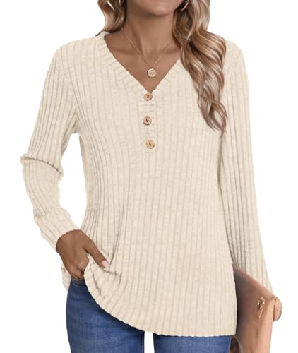 HOTGIFT Sweaters for Womens Winter Long Sleeve V Neck Shirts Casual Loose Fall Fashion Pullover Clothes3