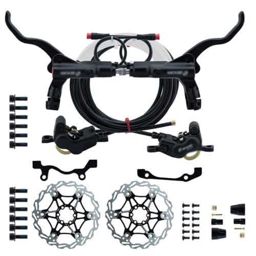 KLWEKJSD 4-Pistons E-Bike Hydraulic Disc Brake Set Included 2pcs Rotors Power-Off Electric Bike Brake Kit with 2-PIN Sensor, 2300mm Hose (Color : Black, Size : for 203mm)