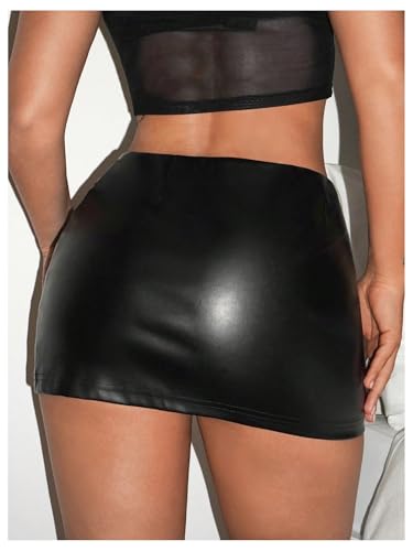 MakeMeChic Women's PU Leather Buckle Mini Skirt Drop Waisted Summer Y2K Zipper Club Bodycon Skirts3