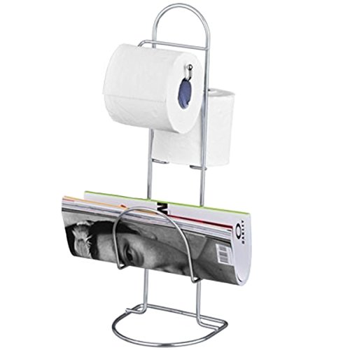 Porta Papel Higienico de Chão com Revisteiro Suporte para 2 Rolos Cromado