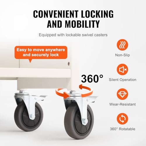 VEVOR Book Cart, 330 lbs Library Cart, 31.1\" x 15.2\" x 49.2\" Rolling Book Cart, Single Sided L-Shaped Flat Shelves with 4-Inch Lockable Wheels for Home Shelves Office and School, Book Truck in White - Thumbnail 4