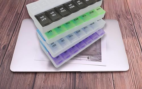 Image of 7 Day Weekly Pill AM PM Organizer, ShysTech Large Pill Case Pill Box for Pills /Vitamin /Supplements /Medication (Blue /White)