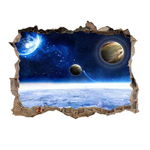 Woodland Arts Outer Space Milky Way Galaxy 3D Window View Stars Planets Break Wall 24 x 18 inch Removable Vinyl Peel and Stick Decorative Wall Decals Stickers for Children Kids Room Nursery