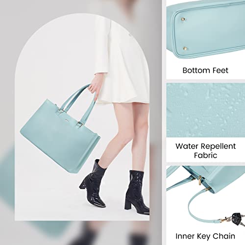 Image of LOVEVOOK Laptop Bag for Women 15.6 Inch Tote Bags Waterproof Leather Briefcase Computer Women Business Office Work Bag,Cyan-Blue