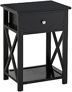 HOMCOM End TableSofa Side Table with Drawer X Bar Bottom Storage Shelf, Nightstand Bedside Table for Bedroom or Living Room Black