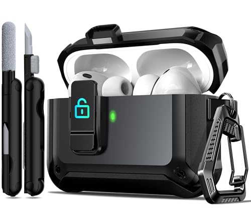 R-fun for AirPods Pro 3 Case (2025) Cover with Cleaning Kit, Military-Grade Heavy-Duty Drop-Resistant with Auto Pop-Up Lid for AirPods Pro 3rd Generation 2025 USB-C Charging Case, Black
