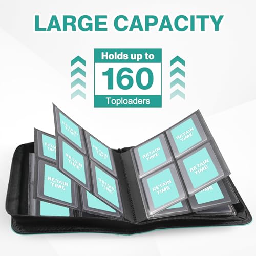 Image of Top Loader Binder 4 Pocket, Holds 160 Toploaders, 100 Toploaders INCLUDED | Toploader Binder for 3 inch x 4 inch Rigid Toploaders, Trading Card Binder for TCG, MTG, Sport Cards, PU Leather Cover, Side Loading