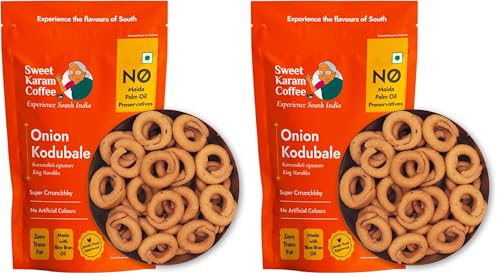 Image of Sweet Karam Coffee Onion Kodubale (Ring Murukku) - 200grams | No Maida, Palm Oil or Preservatives | Authentic South Indian Chakli Snack | Crispy Tea-Time Namkeen | Homemade & Flavorful Recipe