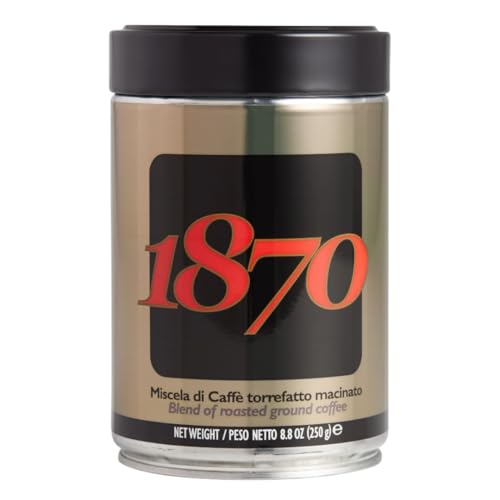 1870 by Caffe Barbera: Classica Ground Roasted Coffee, 5 Bean Blend from Brazil, Columbia and Indonesia, Roasted in Italy by a Single Family over 150 years and 6 Generations (since 1870), 8.8oz / 250g