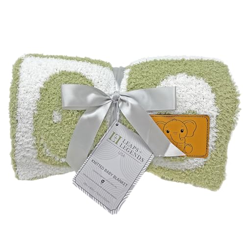 Image of L+L USA Checkered Smiley Face Baby Blanket 28 inchx40 inch - DreamSoft Knit Throw for Crib, Stroller or Car Seat Blanket /Newborn Nursery Gift Essential Toddler, Infant, Kids Boys & Girls (Sage Green /White)