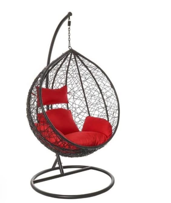 Image of Single Seater Swing Chair with Stand for Home & Cushion & Hook Outdoor Indoor | Balcony |Garden |Living Room |Garden | Patio | Home Improvement|(Swing Black with Cushion Red)