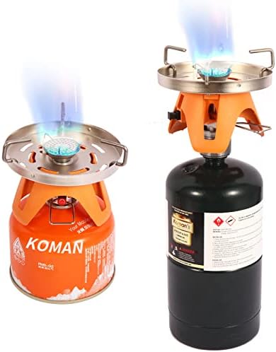 KOMAN Portable Camping Stove, Backpacking Stove with Piezo Ignition,Ultralight Butane Stove, Outdoor Windproof Camp Cooking Stove with Adjustable Burner for Traveling,Hiking (canister not include)