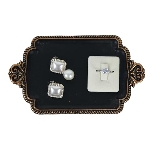 LuHeToz Metal Gold Ring Holder Jewelry Dish, Decorative Trinket Tray for Wedding Gifts (1, Black)