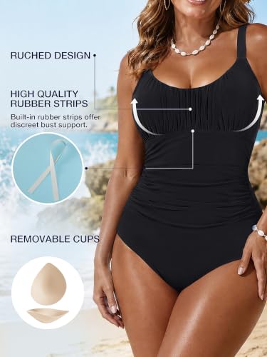 Image of One Piece Swimsuit for Women Tummy Control Bathing Suits Ruched Swimwear