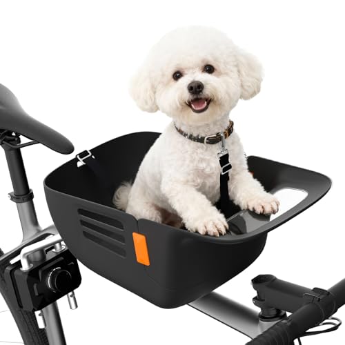 DAISTERN Hundekorb Fahrrad Vorne bis 12KG, Hundefahrradkorb mit Robuste sichere Bodenplatte, wasserdichtem kratzfestem Nylon-Sitzkissen und beschichtetem Metallverschluss für kleine&mittelgroße Hunde