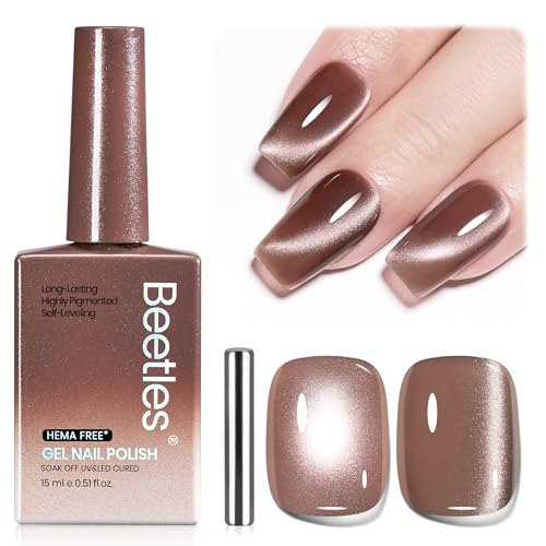 Image of Beetles Brown Cat Eye Gel Polish - Amber Hour Cat Eye Gel Polish, 15ML Full Size Glitter Brown Magnetic Nails Jelly Sheer Translucent Effect Soak Off UV French Nail Art Manicure Gifts for Women