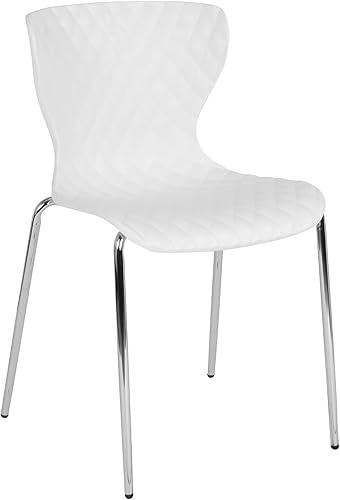 Flash Furniture Silla apilable de plástico blanco con diseño contemporáneo Lowell
