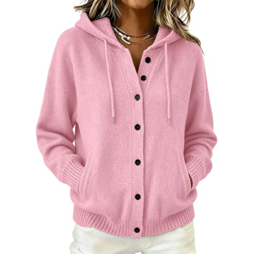 Pink Hooded Cardigan for Women Button Up Long Sleeve Cashmere Sweaters - image 4