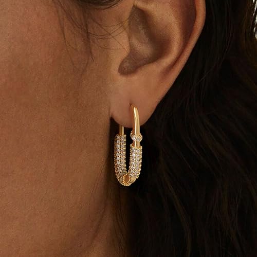DREMMY STUDIOS Gold Dainty Huggie Hoop Earrings 18K Gold Plated Exquisite Open Tassel Dangle Charm Drop Sleeper Geometric Cross Coin Star Heart White CZ Simple Hypoallergenic Earrings for Women3