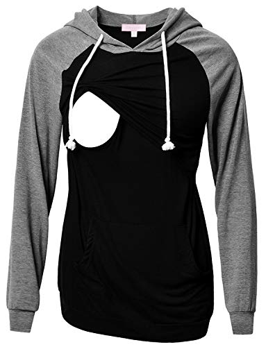 Bhome Nursing Hoodie Long Sleeves Shirt Casual Breastfeeding Top Sweatshirt - - Medium