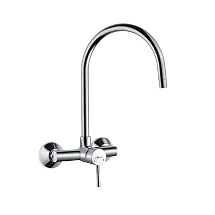 Aquieen Wall Mounted Single Lever Sink Mixer with provision for hot & cold water with 360 degree hi-neck spout, connecting legs & wall flanges (Flora - Chrome)