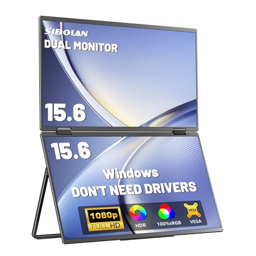 Image of Portable Monitor Dual 15.6 Inch 1080P Dual Stacked Foldable Screen Monitor, USB-C HDMI Travel Monitor for Laptop Mac Windows, Screen Extender with Kickstand, VESA Mountable