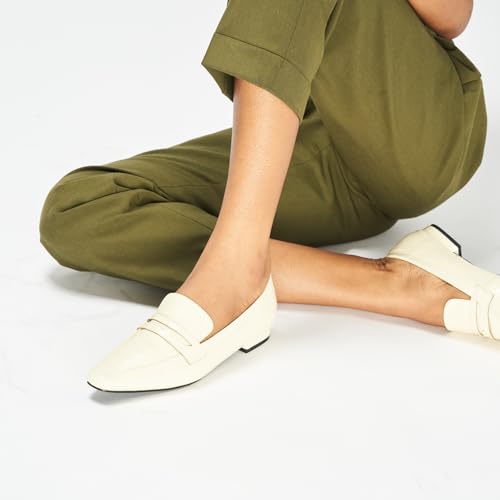Image of C.Paravano Loafer Women | Penny Loafers | Flat Shoes for Women | Slip On Shoes | Crocodile-Embossed(C-Cream,Size 7.5)