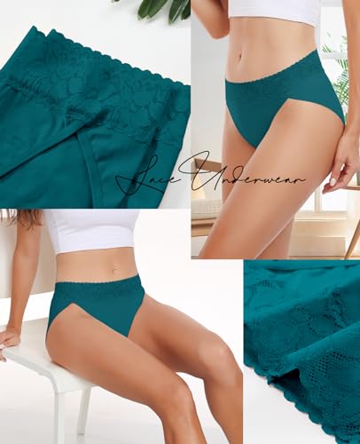 Image of RHYFF Womens Underwear Cotton Bikini Panties High Cut Lace Panty Stretch Hipster Underpants Ladies Briefs S-XXL