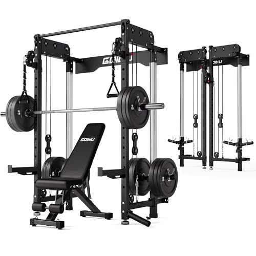 Image of WM3-V4 Folding Squat Rack, Wall Mounted Power Rack with Dual Independent Pulley System, Functional Trainer with 5 Adjustable Function Modes for Space Saving