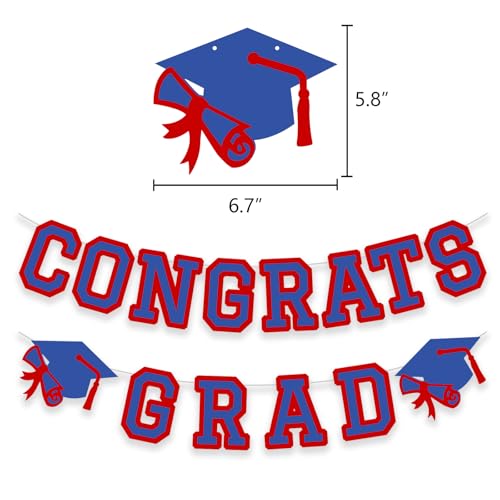Image of Congrats Grad Banner Graduation Party Banner Decoration Hanging Garland High School College Backdrop Supplies Blue Red