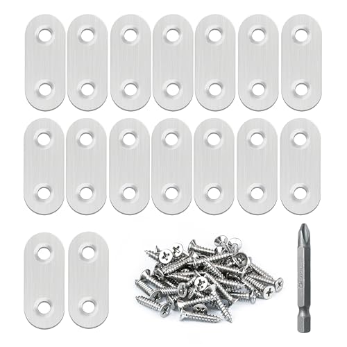 Image of 16 Pack Flat Plate Straight Brackets 40MM Stainless Steel Flat Metal Braces,Repair Bracket with Screws