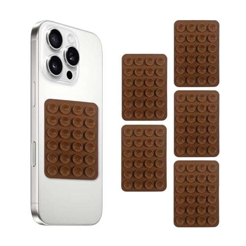 BWOOOWE 5 Piezas Soportes de Silicona para Teléfonos Móviles Soporte Móvil Antideslizante para Teléfono Funda para Teléfono con Ventosa Adhesiva Ideal para Selfies y Videos(Marrón)