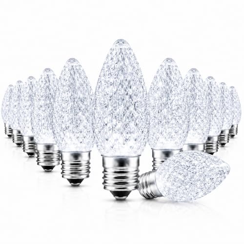AIDDOMM 25 Pack C9 Light Bulbs - Cool White Replacement Bulbs E17 LED Light Bulbs Outdoor Dimmable Faceted for Holiday Christmas Decoratio