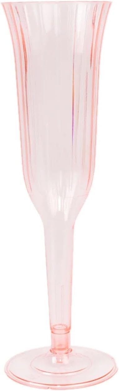 Efavormart 24-Pack Plastic Champagne Flutes 6oz Transparent Blush Flared Design - Disposable Glasses with Detachable Base