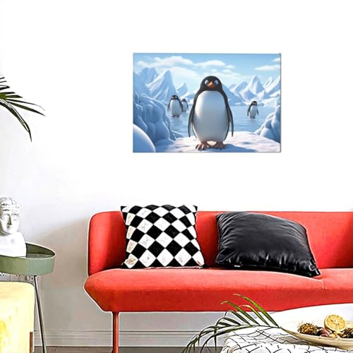 Toile murale moderne pingouin glace tableau salon 30x45