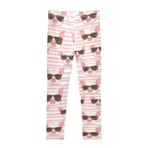 Girls Leggings Sunglasses Pig Pink Strips Kids Length Leggings Pants Athletic Yoga Pants Toddler Tights Trousers 4T2