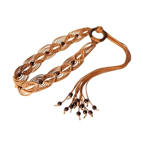 Bohemia Womens' Braid Belt Woven Knot Waist Rope with Tassels Handmade Waist Belt for Dress Skirt Decorative